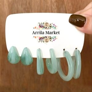 Cloudy Resin Hoop Earring Set - Blue